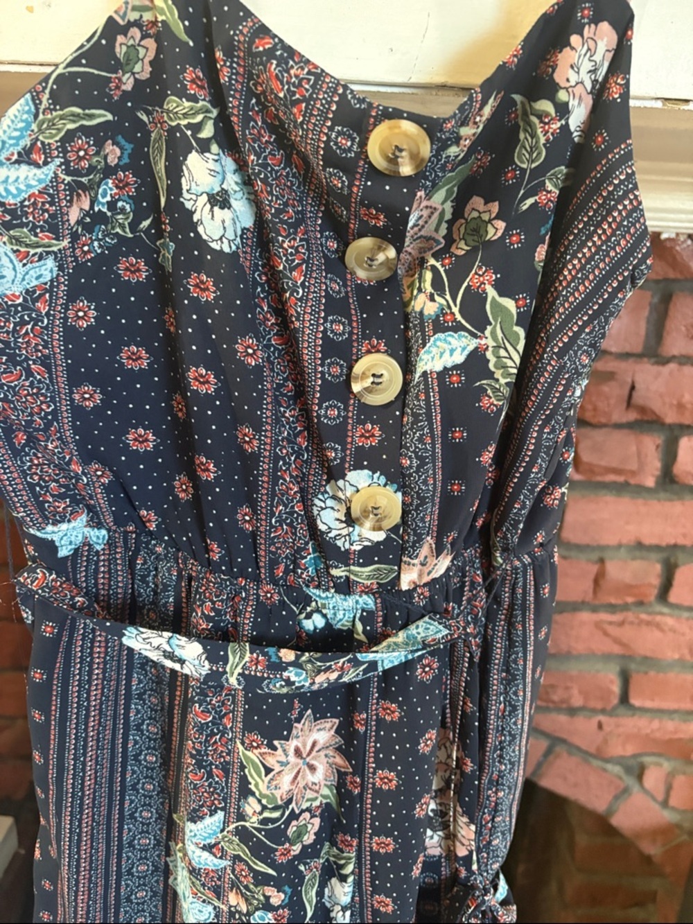 AUW Navy Floral Boho Jumpsuit with Wooden Buttons - Picture 3 of 6